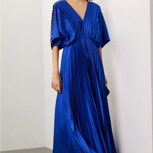 Hutch Elegant Blue Pleated Maxi Dress